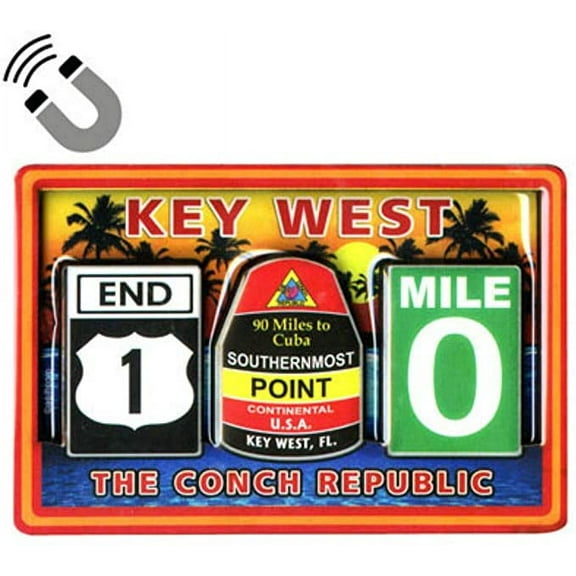 Key West Florida Icons Dual Layer mdf magnet 2.25 x 3.5