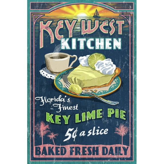Key West, Florida, Key Lime Pie Vintage Sign (16x24 Giclee Gallery Art Print, Vivid Textured Wall Decor)