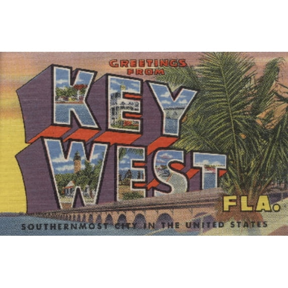 Key West, Florida, Large Letter Scenes (16x24 Giclee Gallery Art Print, Vivid Textured Wall Decor)