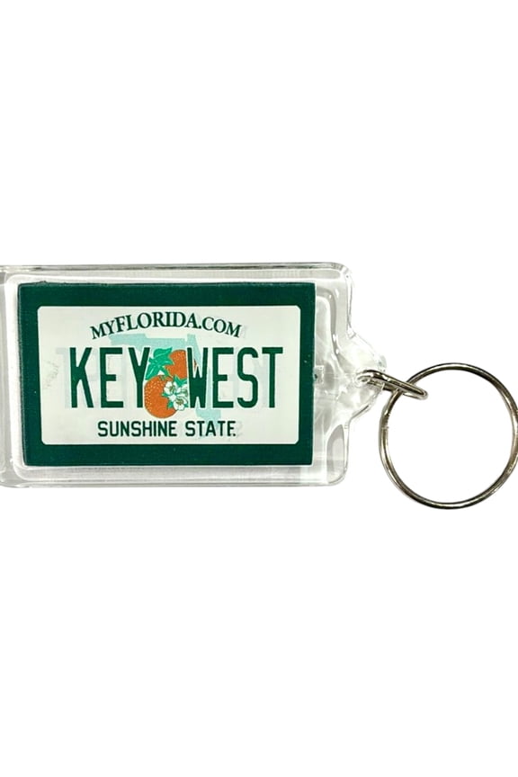 Key West Florida License Plate Acrylic Rectangular Souvenir Keychain 2.5" X 1.5"