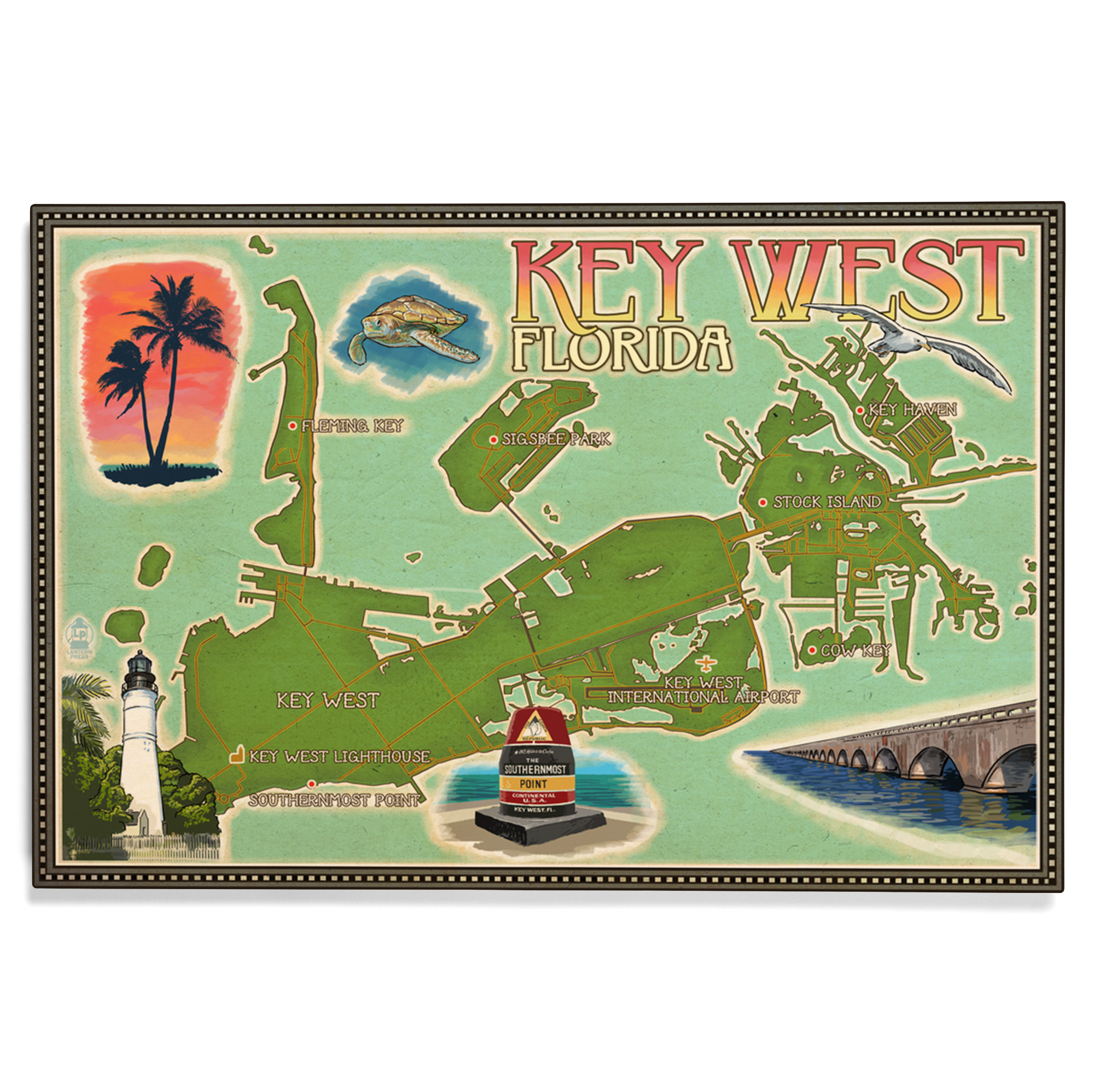 Key West, Florida, Soft Style Map Birch Wood Wall Sign (12x18 Rustic ...