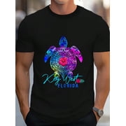 Key West Florida Tie Dye Sea Turtle Vacation Men's Cotton Crew Neck Graphic Tee Casual Short Sleeve Solid T-Shirt