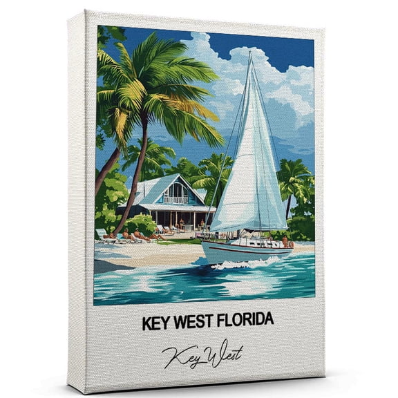 Key West Florida Travel Scenic Canvas Wall Art -Key West Canvas Nature-Inspired Print for Bedroom, Living Room, or Office Travel Gift