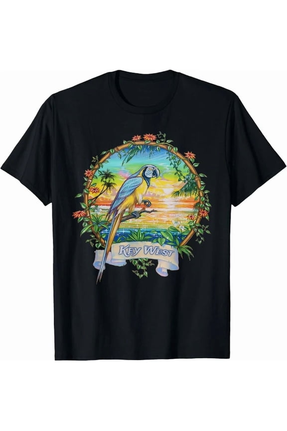 Key West Florida Vintage Tropical Sunset Beach Parrot T-Shirt
