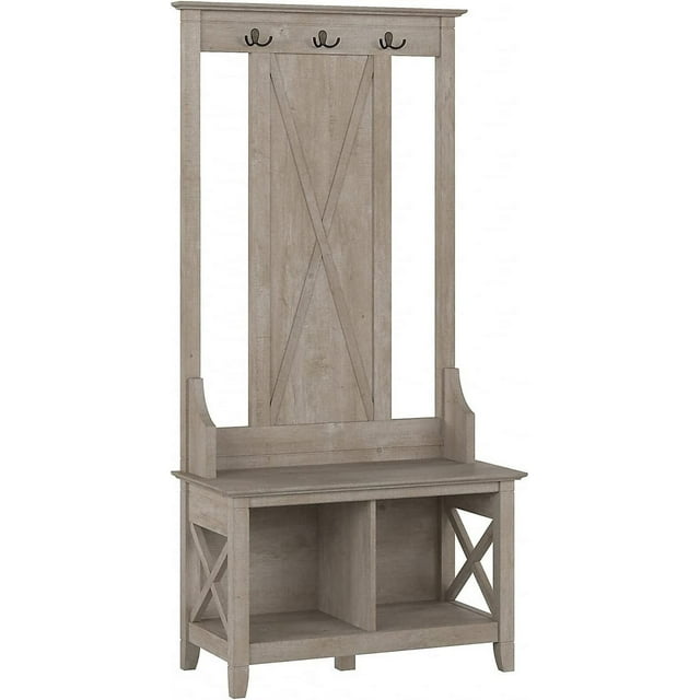 Key West Hall Tree with Shoe Storage Bench in Washed Gray