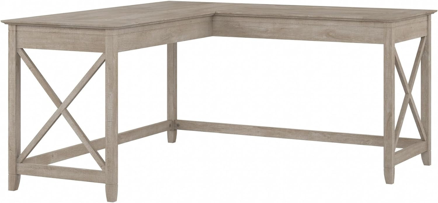 60-Inch Washed Gray Wood L-Shaped Corner Desk