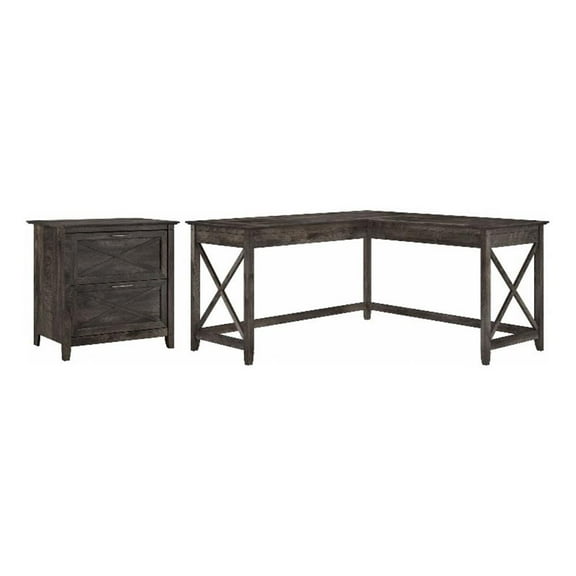 Key West L Shaped Desk with Lateral File Cabinet in Dark Gray - Engineered Wood