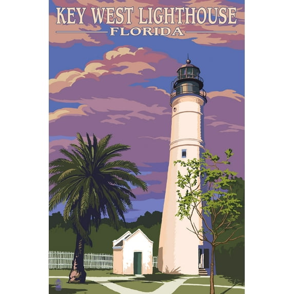 Key West Lighthouse, Florida, Sunset Scene (9x12 Wall Art Print, Home Decor)