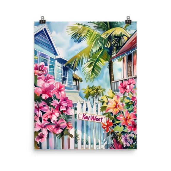 Key West Print, Florida Island Wall Art, Tropical Ocean Poster, Caribbean Seaside Decor, Sunshine State Travel Artwork Home Decor #3691, Unframed Canvas Size 16x24