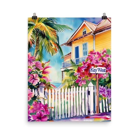 Key West Print, Tropical Florida Beach House Wall Art, Coastal Island Decor, Sunshine State Travel Artwork, Us Print Home Decor #155, Unframed Canvas Size 8x12
