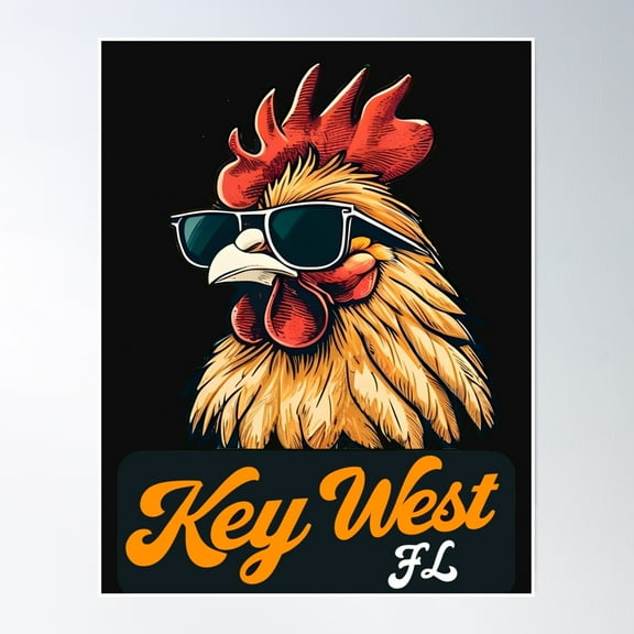 Key West Rooster And Retro Vintage For Family Vacation Florida 2025 Poster Wall Art, Modern Wall Decor, 8x12 UNFRAMED
