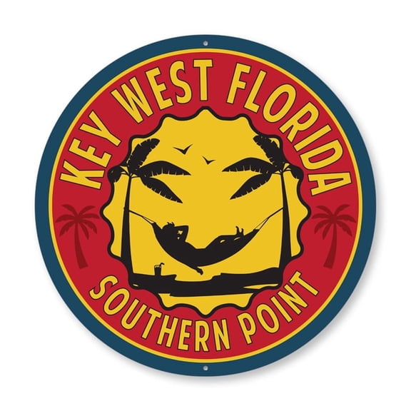 Key West Southern Point Aluminum Metal Decor Sign - 12" Round