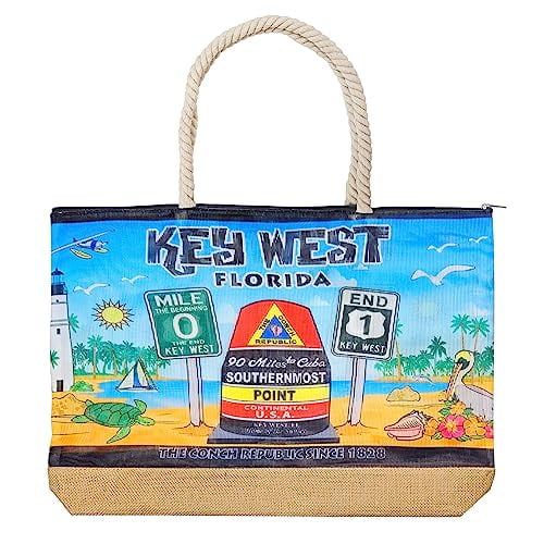 Key West Souvenirs Gifts Beach Bags for Women, Mesh Oversized Beach Totes Shoulder Handbags with Zipper, Collectible Souvenir Beach Bag Gifts