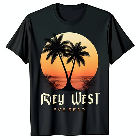 Key West Sunset Black T-Shirt with Trees & Bold Text