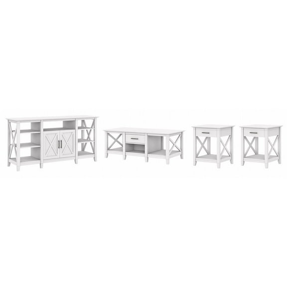 Key West TV Stand with Coffee and End Tables in Pure White Oak - Engineered Wood