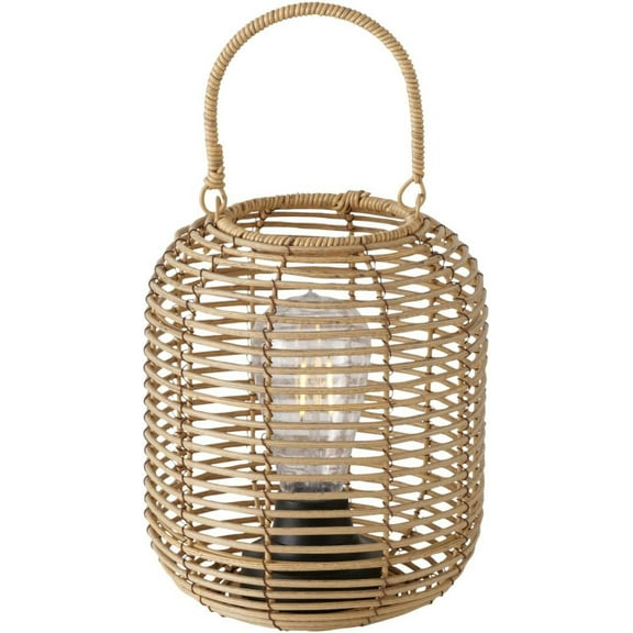 Key West Table Lamp, Sturdy Wicker and Iron Constructions, Loop Handle, LED Bulb, Circular, Cordless, 3 AAA Batteries (Not Included)