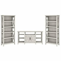 Key West Tall TV Stand with Set of 2 Bookcases in Linen White - Engineered Wood