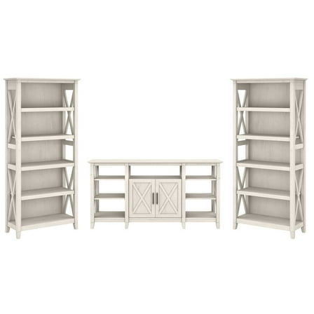 Key West Tall TV Stand with Set of 2 Bookcases in Linen White - Engineered Wood