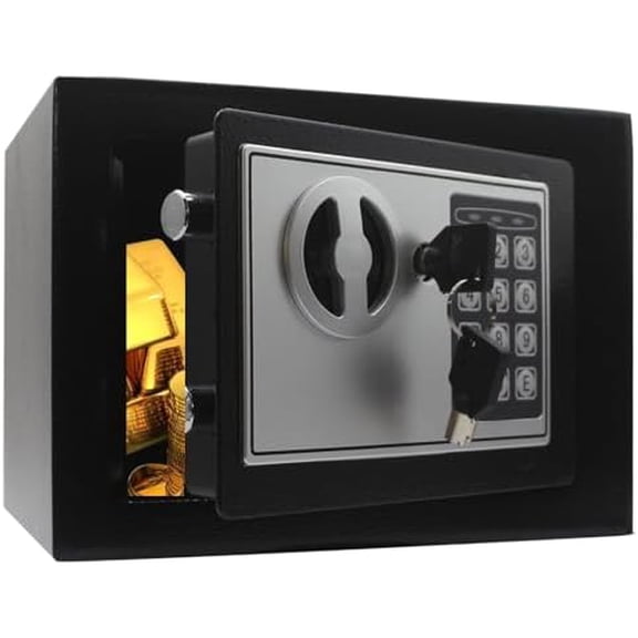Key and Electronic Security Safe Box Digital Deposit Box for Home Office Hotel Business Lock Box for Cash Jewelry Storage (Black, 0.17 Cubic Feet)