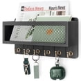 thumbnail image 1 of Rebee Vision Key Holder Wall Mount - Farmhouse Key Rack Mail Organizer with 6 Key Hooks & Mesh Basket (Black, 13-inch), 1 of 5