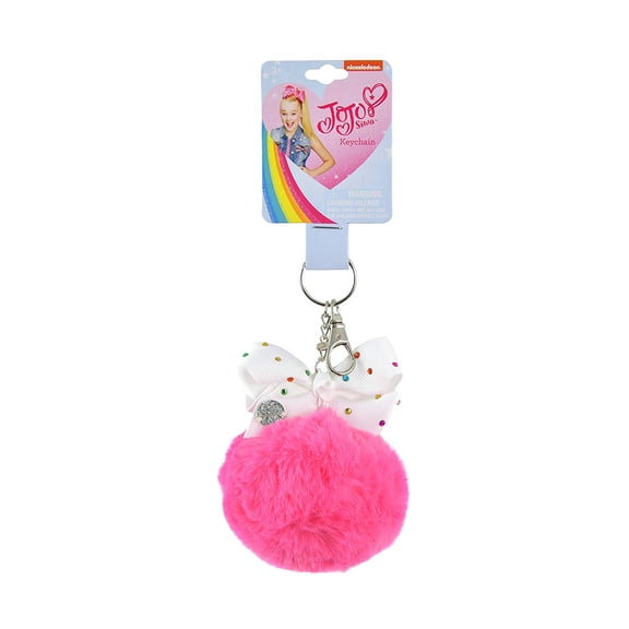 Key chain Jojo Siwa Furball w/ Bow, Pink Pom Pom Ball Fashion Purse Punk