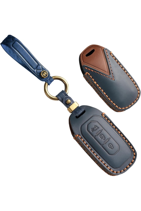 Key fob Cover Fit for Ford Territory 2023-2020 Territory EV Transit Custom EcoBoost Leather Key case with Keychain Key Shell 3 Button Remote Key fob Accessories