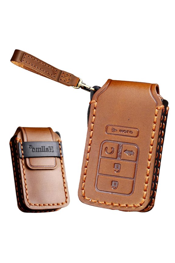 Key fob Cover with Keychain Leather Key Full Cover Protection Key Fob Case Fit for Honda Accord Civic CRV Pilot Odyssey Passport Smart Remote Key Cover