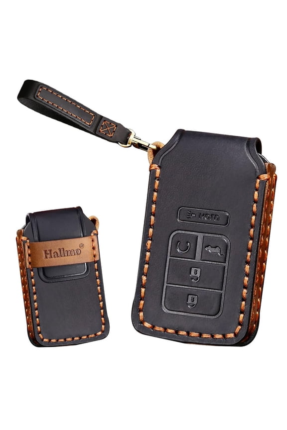 Key fob Cover with Keychain Leather Key Full Cover Protection Key Fob Case Fit for Honda Accord Civic CRV Pilot Odyssey Passport Smart Remote Key Cover
