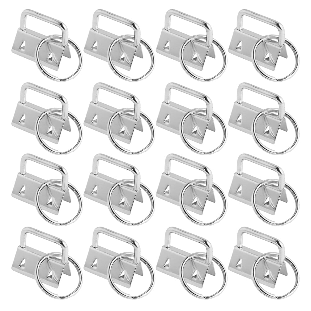 Key fob hardware 50Pcs DIY Fabric Key Chain Fob Wristlet with Key Ring for  Lanyard Luggage Strap Accessories（25mm, Silver) 