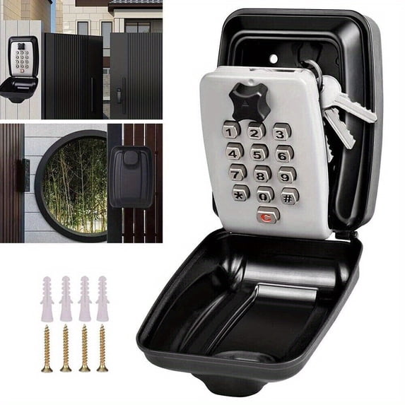 Key lock box with push button wall mounted spare key storage box portable