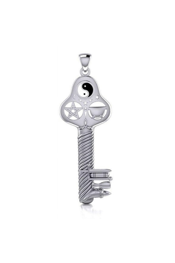 Key of Magic Witch 925 Sterling Silver Pendant Fine Pagan Wiccan Spell Jewelry