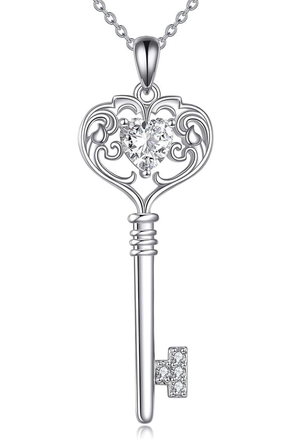 Key to Her Heart Pendant Necklace for Women 925 Sterling Silver Key Jewelry Gift for Wife Birthday