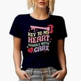 thumbnail image 1 of Key to My Heart, Handle with Care, Retro Wavy Valentine's Day Text Art Merch Gift, Navy Blue T-Shirt, Small, 1 of 5