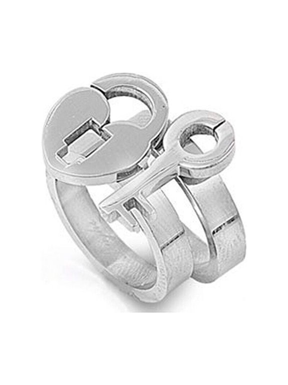 Key to My Heart Lock and Key Ring - Love Ring & Commitment Ring Promise Ring Set