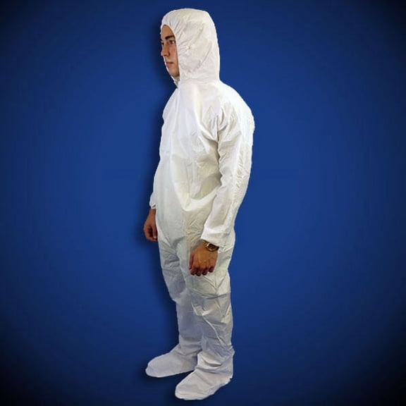 KeyGuard® Microporous Disposable Coveralls, with Hood & Boots, Elastic Wrists, White, XL, 25/case
