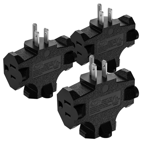 KeyPower 3 Way Plug Adapter, ETL Listed 3 Outlet Grounded Wall Outlet Splitter, 3 Prong Multi Outlet Adapter, 15A 125V 1875W, Power Splitter for Home, Office or Travel, Orange (3-Pack)