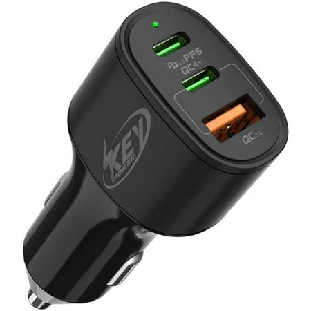 KeyPower 60W Dual USB C Car Charger & USB-A 3 Port Quick Charge Adapter, PD 3.0 QC 4+ Fast Charging for iPhone iPad MacBook Pro Pixel Samsung Galaxy etc.