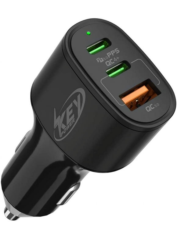 KeyPower 60W Dual USB C Car Charger & USB-A 3 Port Quick Charge Adapter, PD 3.0 QC 4+ Fast Charging for iPhone iPad MacBook Pro Pixel Samsung Galaxy etc.