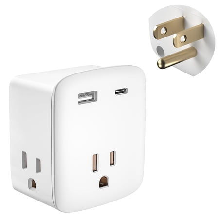 KeyPower Multi Plug Wall Outlet Extender Splitter, Non Surge Protector Power Bar with 3 AC Outlets and 2 USB Ports (1 USB-C), Compact Wall Charger for Cruise Ship Travel and Home