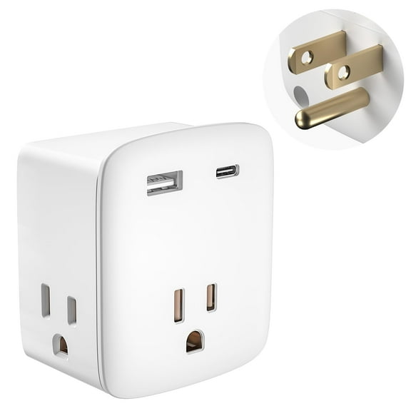 KeyPower Multi Plug Wall Outlet Extender Splitter, Non Surge Protector Power Bar with 3 AC Outlets and 2 USB Ports (1 USB-C), Compact Wall Charger for Cruise Ship Travel and Home, ETL Listed