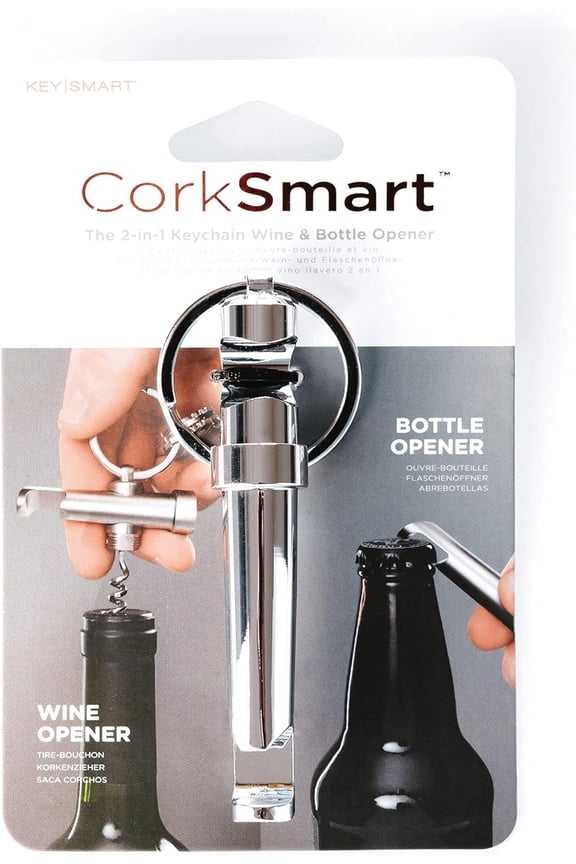 KeySmart CorkSmart - 2-in-1 Keychain Wine Opener and Bottle Opener, The Ultimate Dual Bottle Opener and Wine Bottle Opener Corkscrew Keychain Accessory