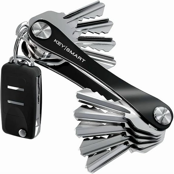 KEYSMART Key Holder for Keychain - Compact Key Organizer for Key Chain, Minimalist Clutter-Free EDC Keychains, Key Ring for Car Fobs Key Chains, Expandable (Up to 14 Keys, Black)