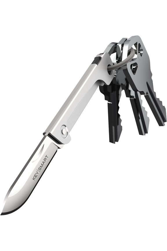KeySmart Mini Knife - Keychain Pocket Knife, Compact Folding Boc Cutter with Stainless Steel, Add-On Accessory (Silver)