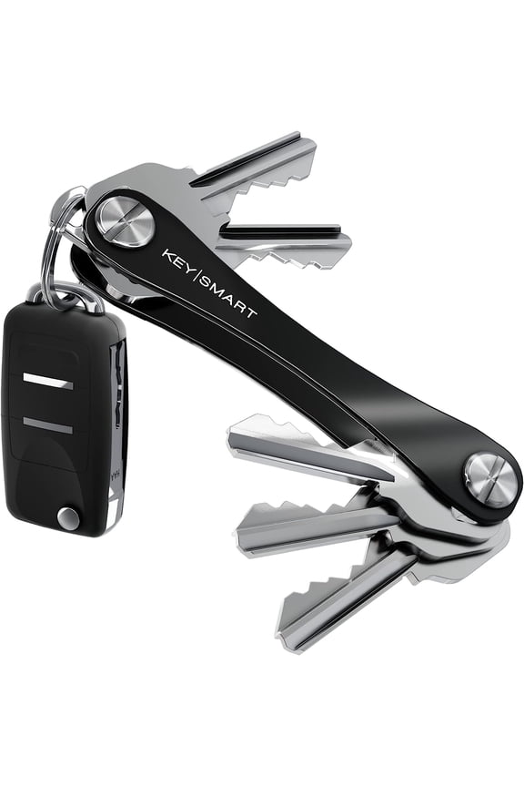 KeySmart Original Key Holder - Compact Key Organizer for Key Chain, Minimalist Clutter-Free EDC Keychains Key Ring, Black, 8 Keys