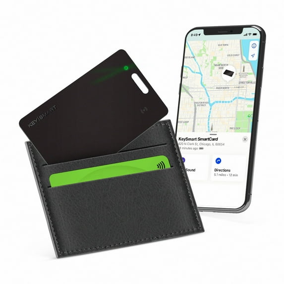 KeySmart MFI-Certified SmartCard Wallet Tracker Card, Compatible with Apple Find My App, Rechargeable Thin GPS Item Finder for Luggage Tag, Smart Bluetooth Tracking with Key Chain Hole Black, 1 Pack