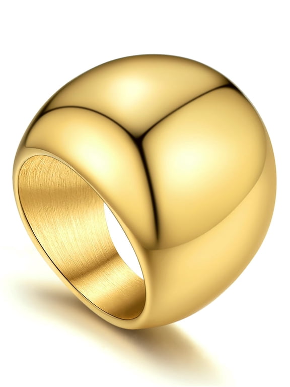 Gold Plated Rings for Women Chunky Dome Statement Stacking Ring Men Personalized Jewelry Valentine Birthday Gift