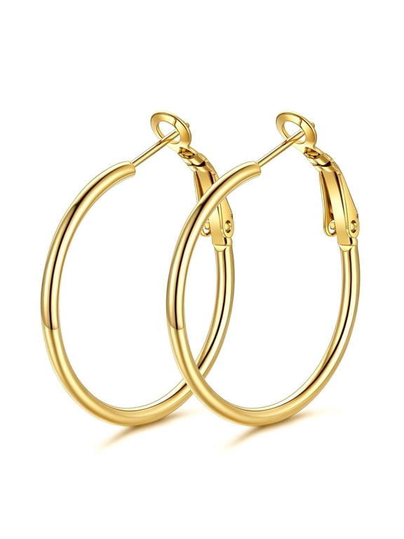 14k Gold Plated Hoop Earrings for Women Lightweight Circle Hoops Earring 30mm Christmas Birthday Gift
