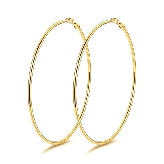 KeyStyle 14k Gold Plated Hoop Earrings for Women Lightweight Large Hoops Earring 80mm Christmas Birthday Gift