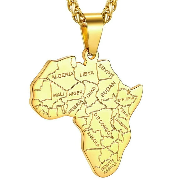 KeyStyle Africa Map Necklace for Men Women, Adjustable Personalized Pendant Necklace Gold Plated Fashion Jewelry Birthday Gift
