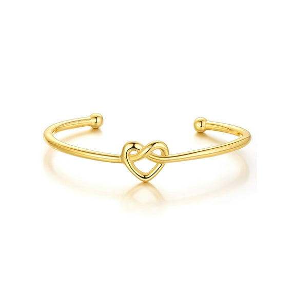KeyStyle Bangle Bracelet for Women 14K Gold Plated Heart Love Shape Knot Open Adjustable Bracelet Jewelry Valentaine Gift for Girlfriend